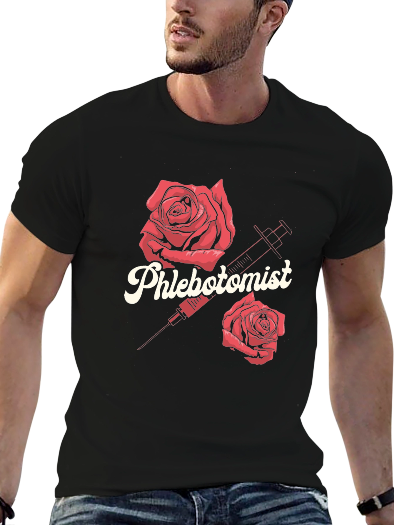 Phlebotomist Rose Syringe Graphic T-Shirt