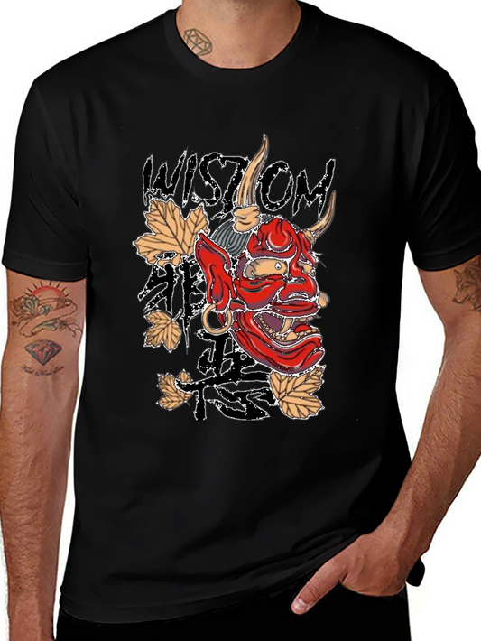 Mens Black Wisdom Oni Mask Graphic T-Shirt