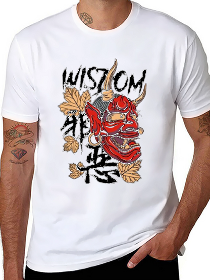 Mens Black Wisdom Oni Mask Graphic T-Shirt