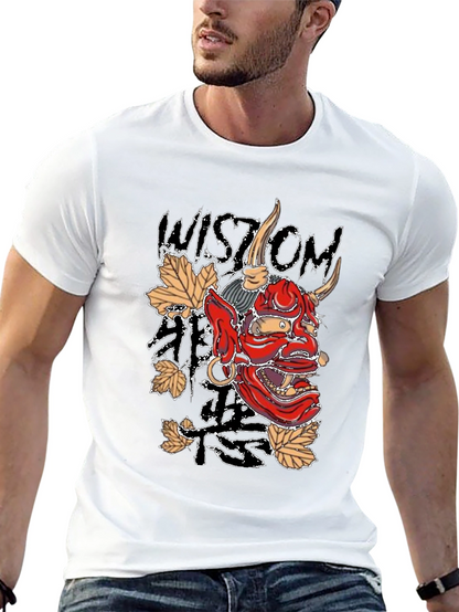 Mens Black Wisdom Oni Mask Graphic T-Shirt
