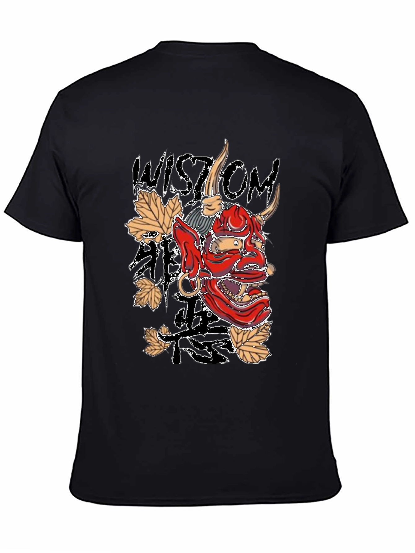 Mens Black Wisdom Oni Mask Graphic T-Shirt