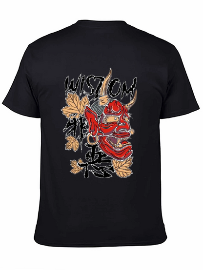 Mens Black Wisdom Oni Mask Graphic T-Shirt