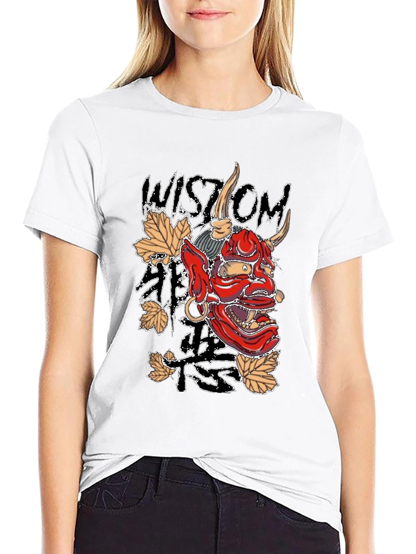 Mens Black Wisdom Oni Mask Graphic T-Shirt