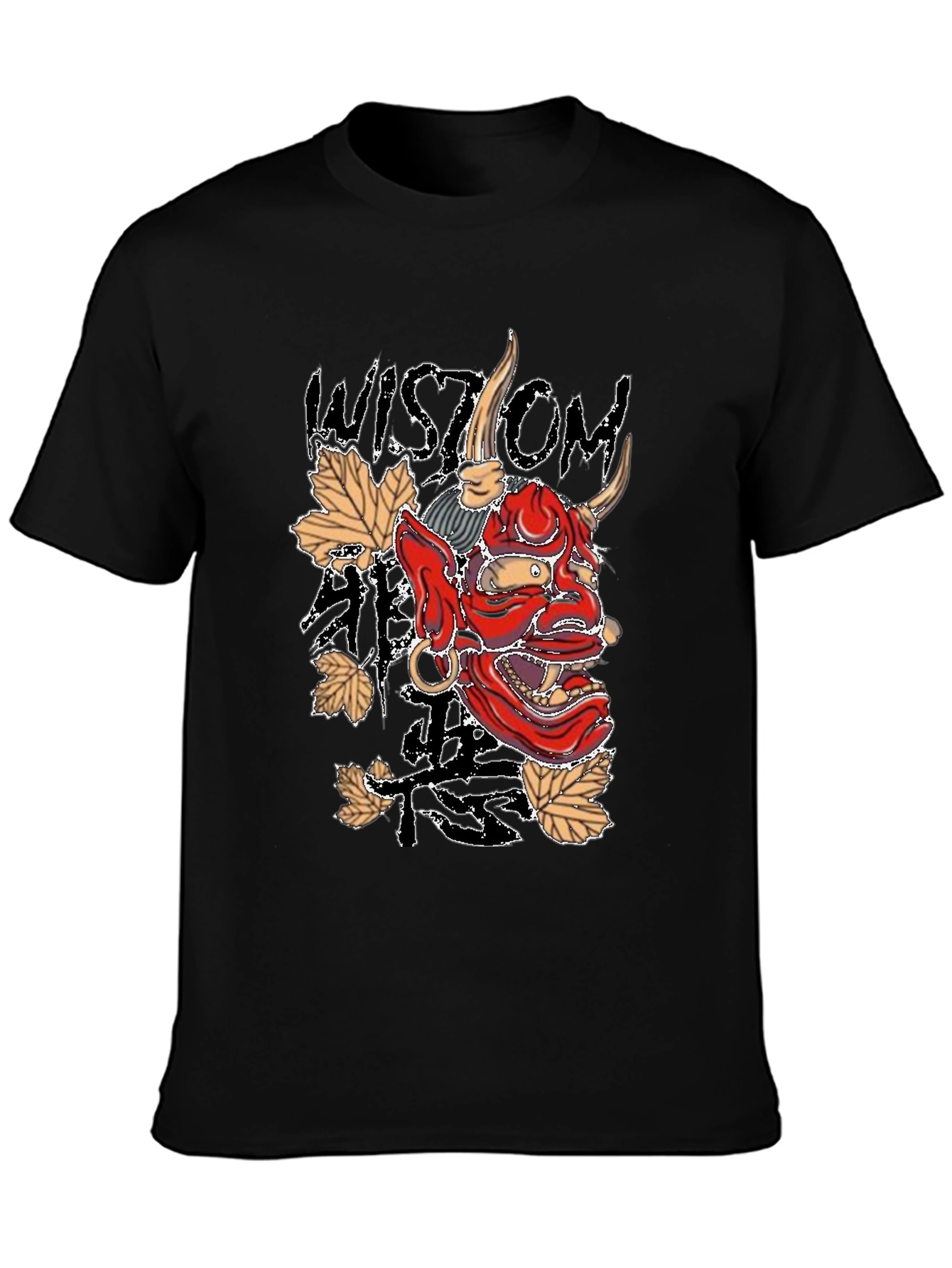 Mens Black Wisdom Oni Mask Graphic T-Shirt