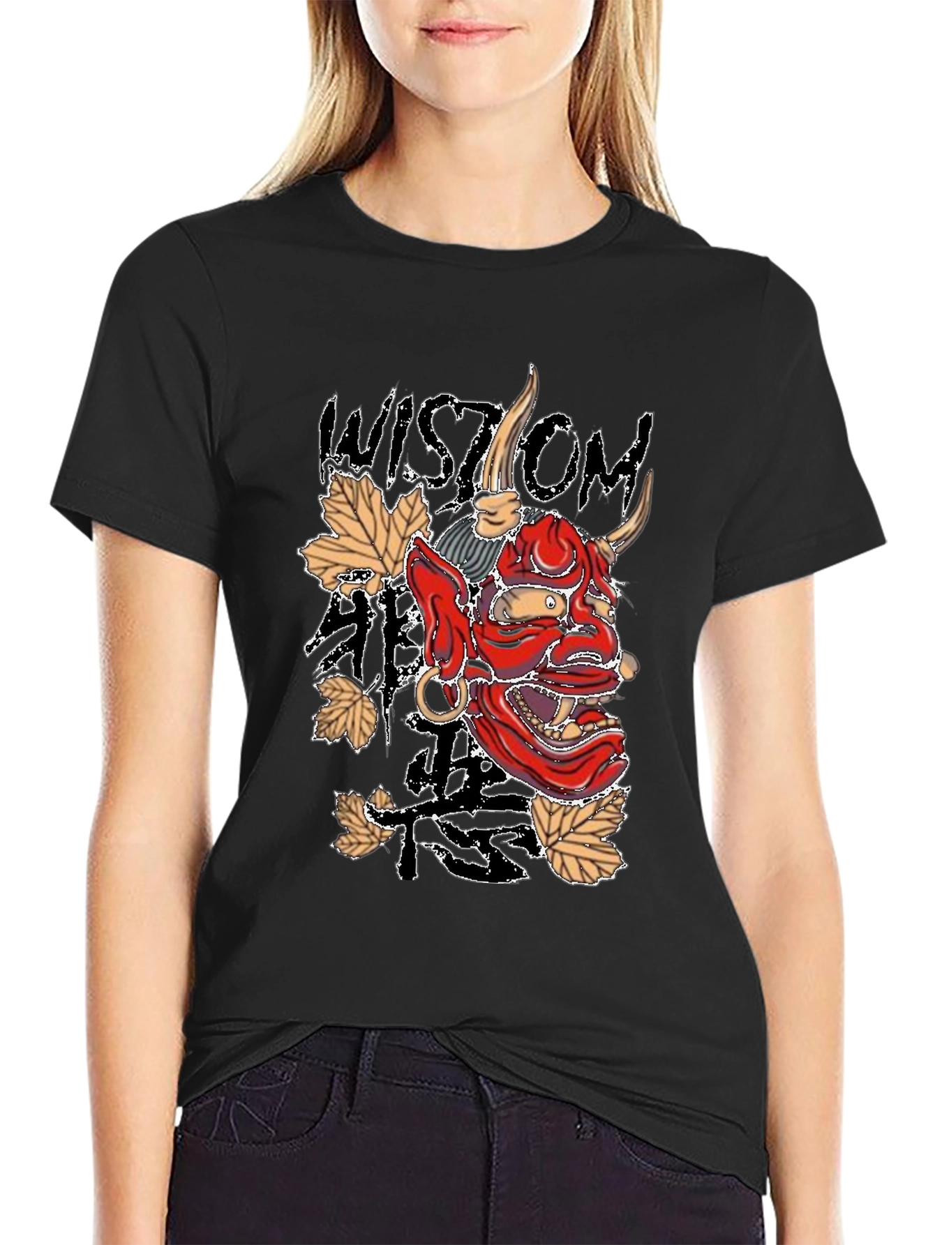 Mens Black Wisdom Oni Mask Graphic T-Shirt