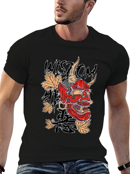 Mens Black Wisdom Oni Mask Graphic T-Shirt