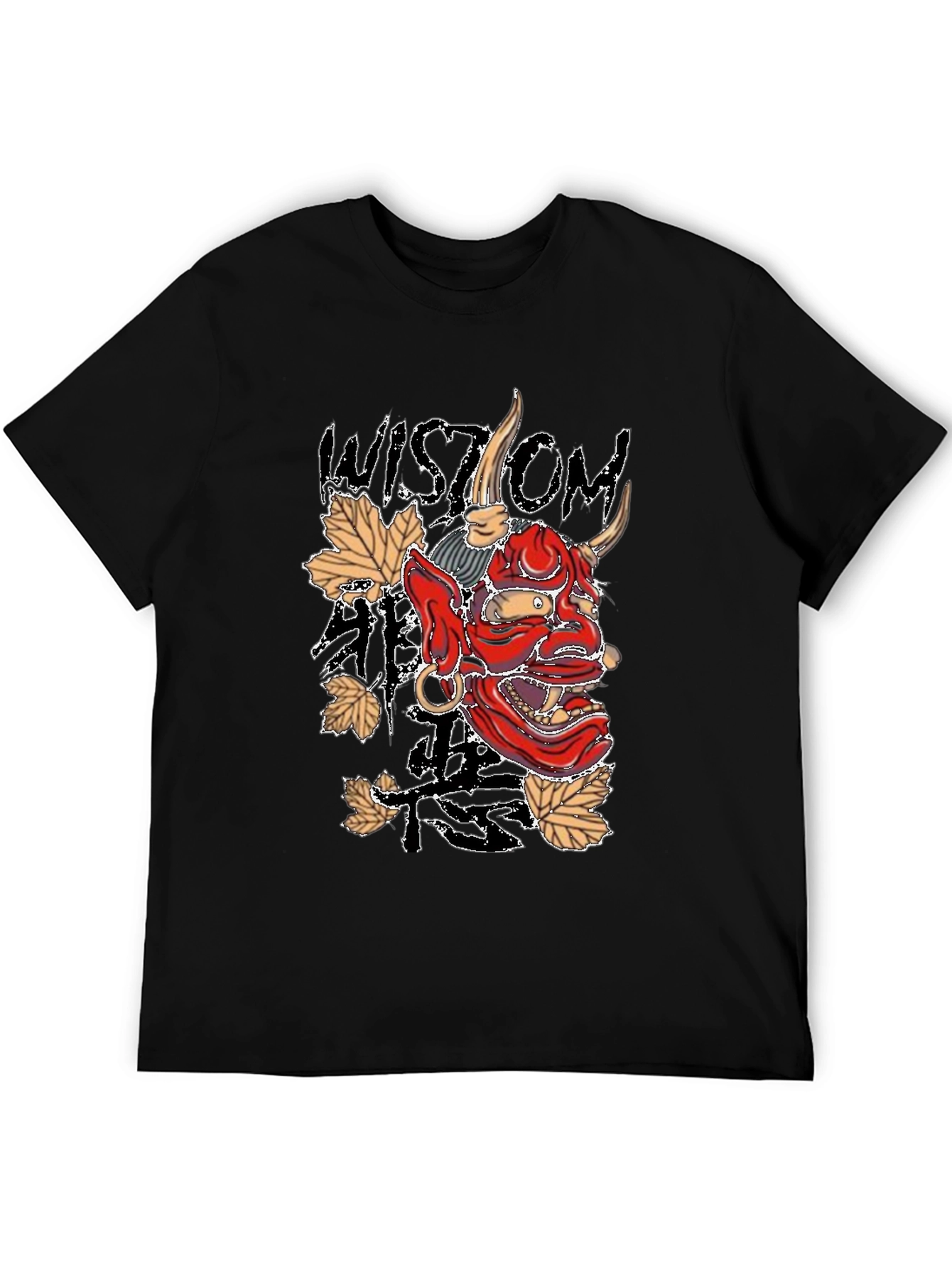Mens Black Wisdom Oni Mask Graphic T-Shirt