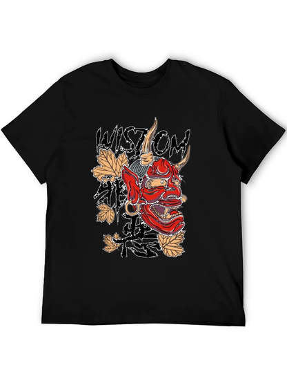 Mens Black Wisdom Oni Mask Graphic T-Shirt