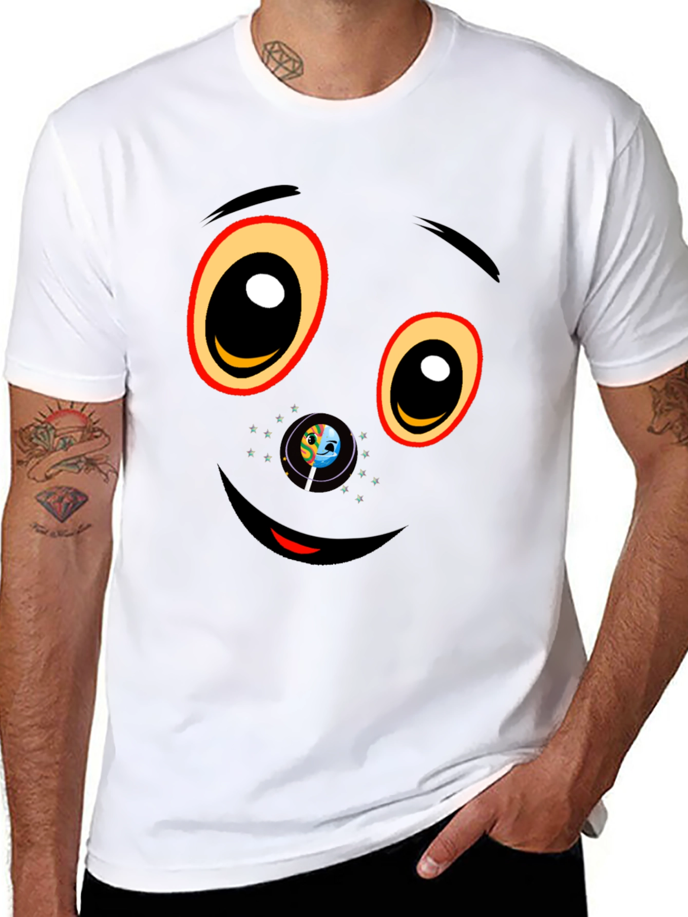 Black Graphic T-Shirt with Face Design