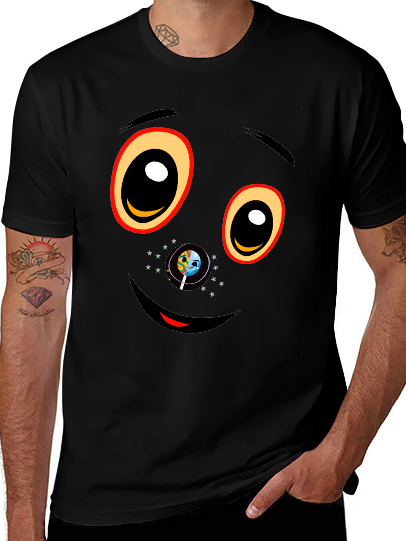 Black Graphic T-Shirt with Face Design