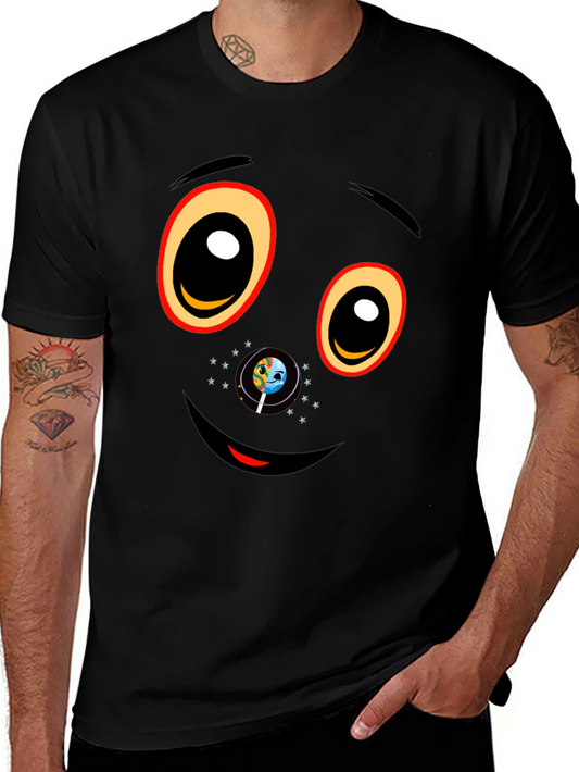 Black Graphic T-Shirt with Face Design