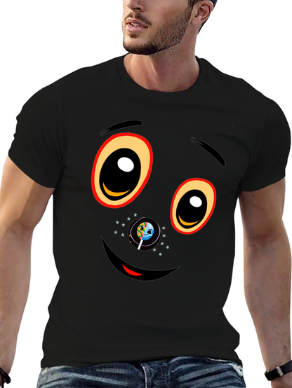 Black Graphic T-Shirt with Face Design
