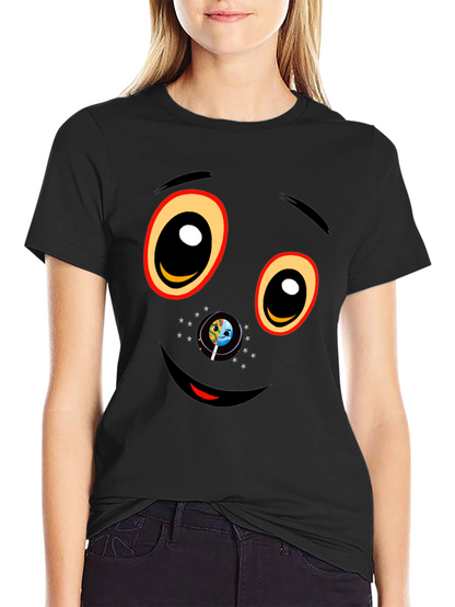 Black Graphic T-Shirt with Face Design