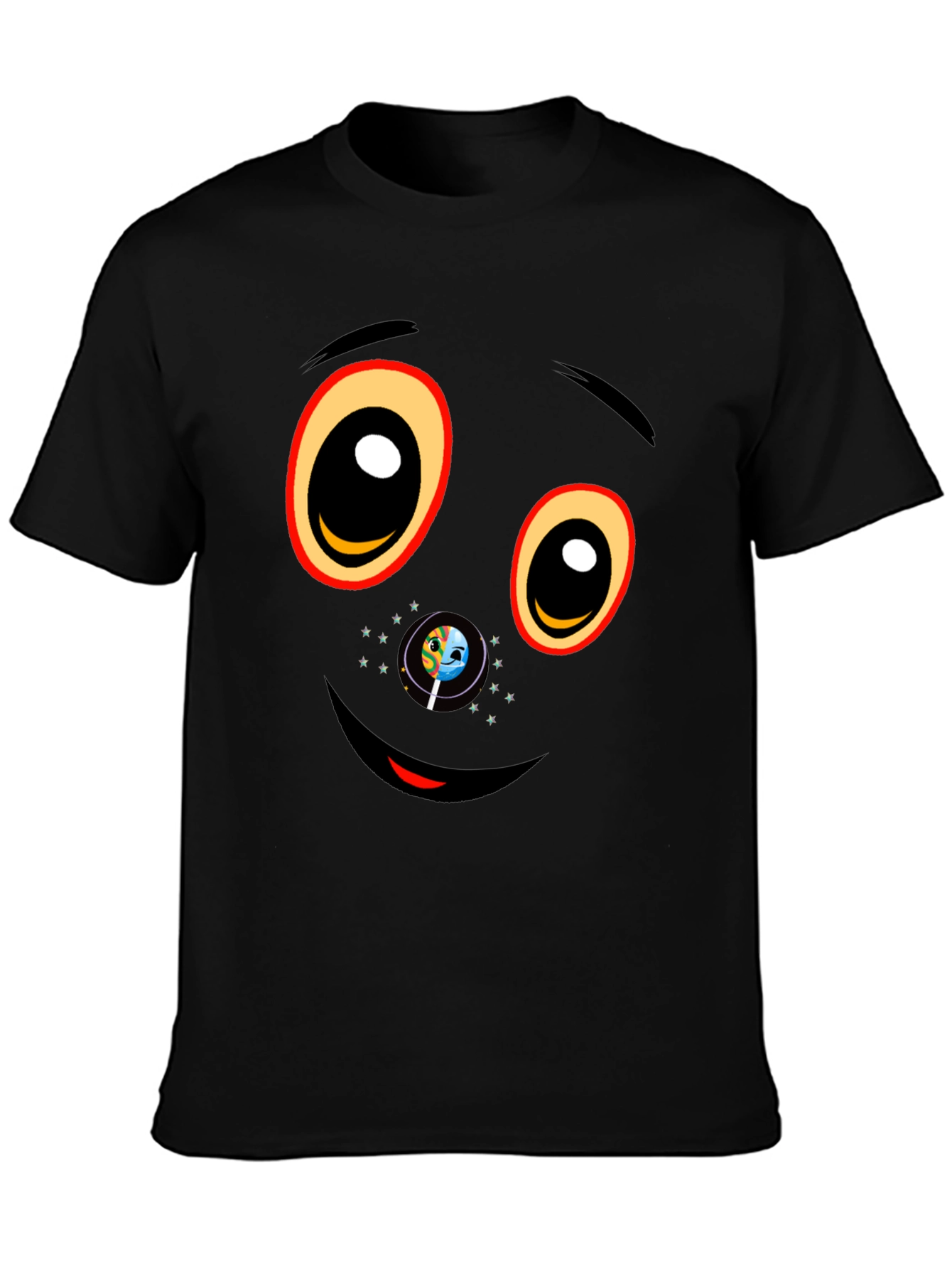 Black Graphic T-Shirt with Face Design
