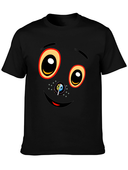 Black Graphic T-Shirt with Face Design