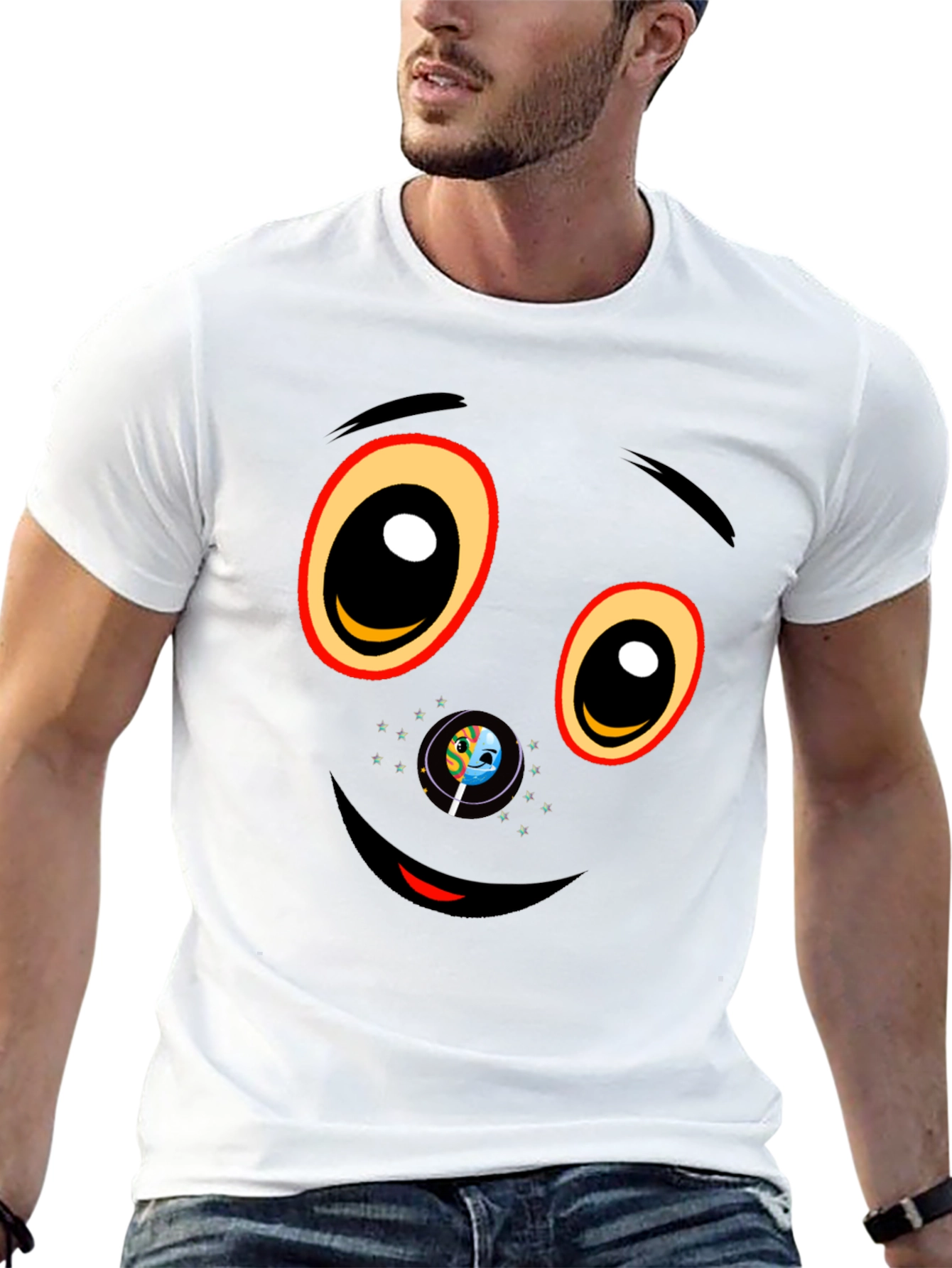 Black Graphic T-Shirt with Face Design