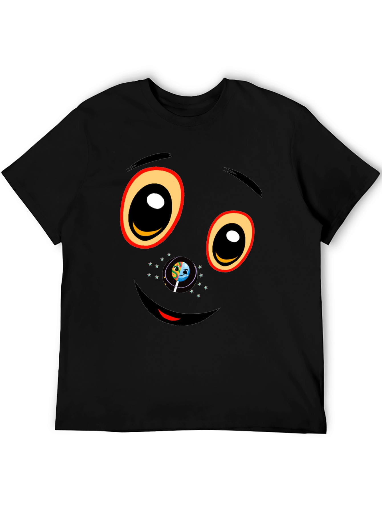 Black Graphic T-Shirt with Face Design