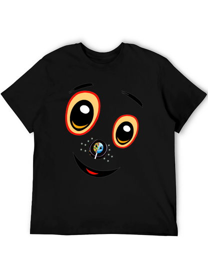 Black Graphic T-Shirt with Face Design