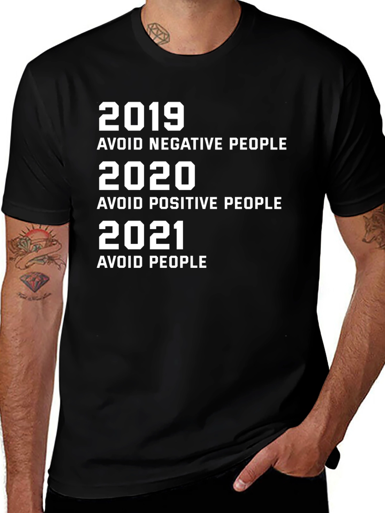 Humorous 2019-2021 Avoid People Black Graphic Tee