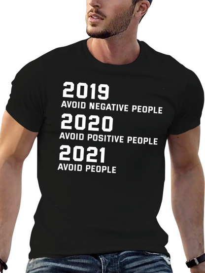 Humorous 2019-2021 Avoid People Black Graphic Tee
