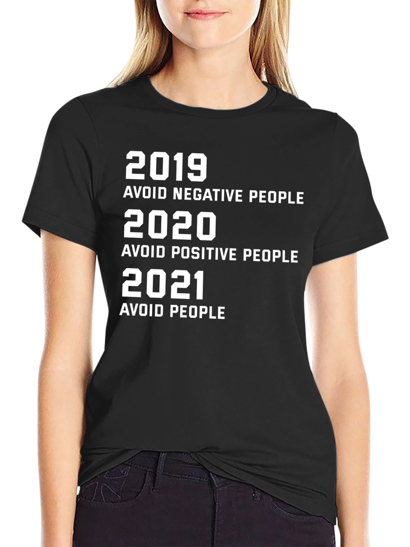 Humorous 2019-2021 Avoid People Black Graphic Tee
