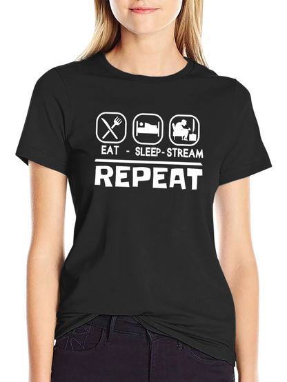 Eat Sleep Stream Repeat Black Graphic T-Shirt