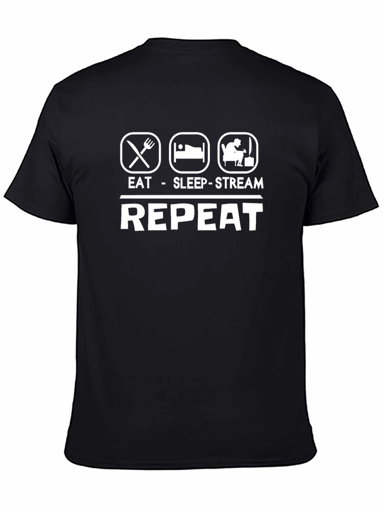 Eat Sleep Stream Repeat Black Graphic T-Shirt