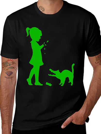 Girl & Cat Graphic Tee - Fun Playful Design
