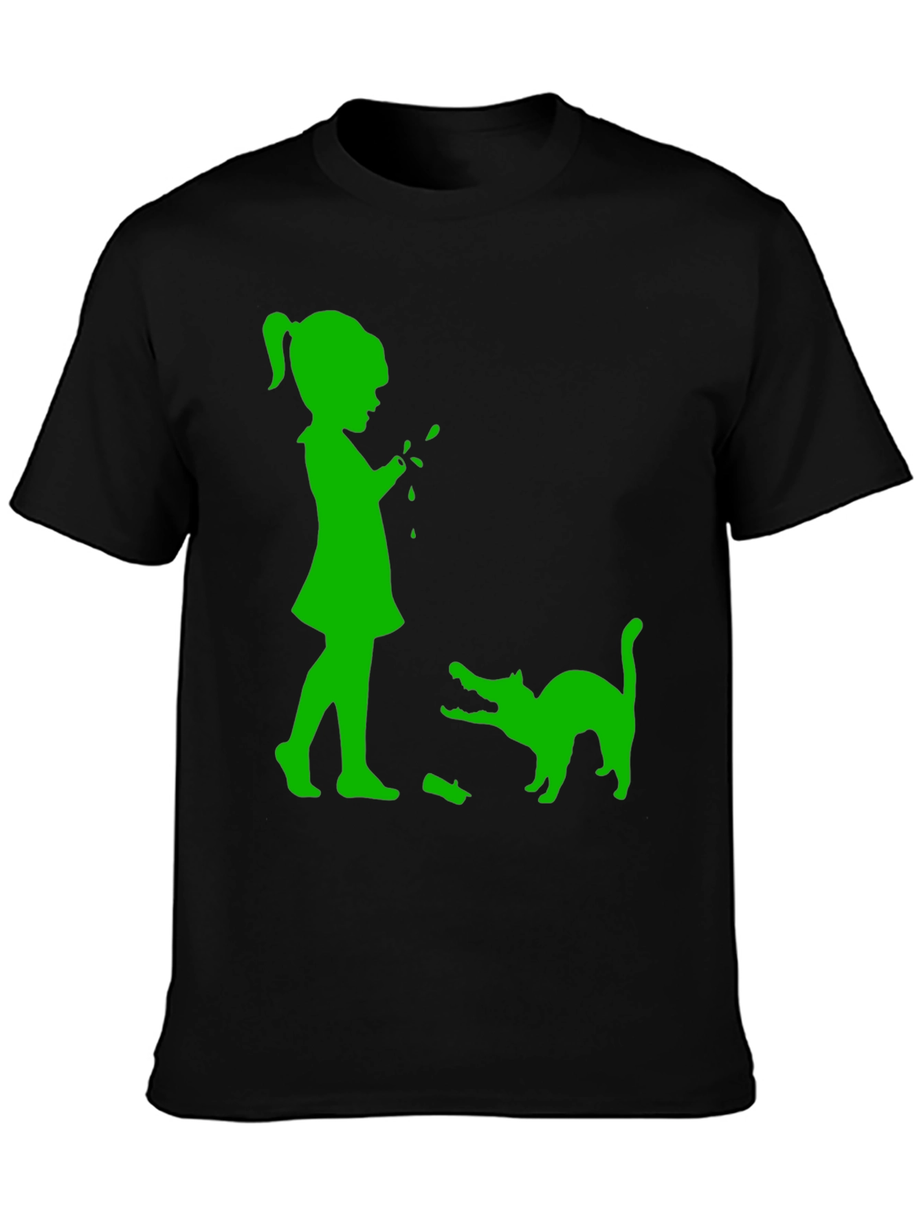 Girl & Cat Graphic Tee - Fun Playful Design