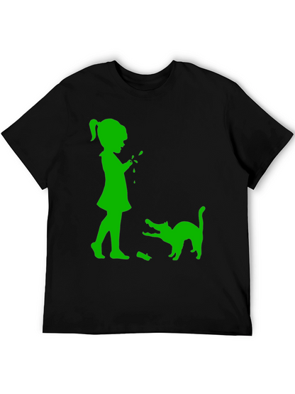 Girl & Cat Graphic Tee - Fun Playful Design