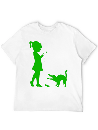 Girl & Cat Graphic Tee - Fun Playful Design