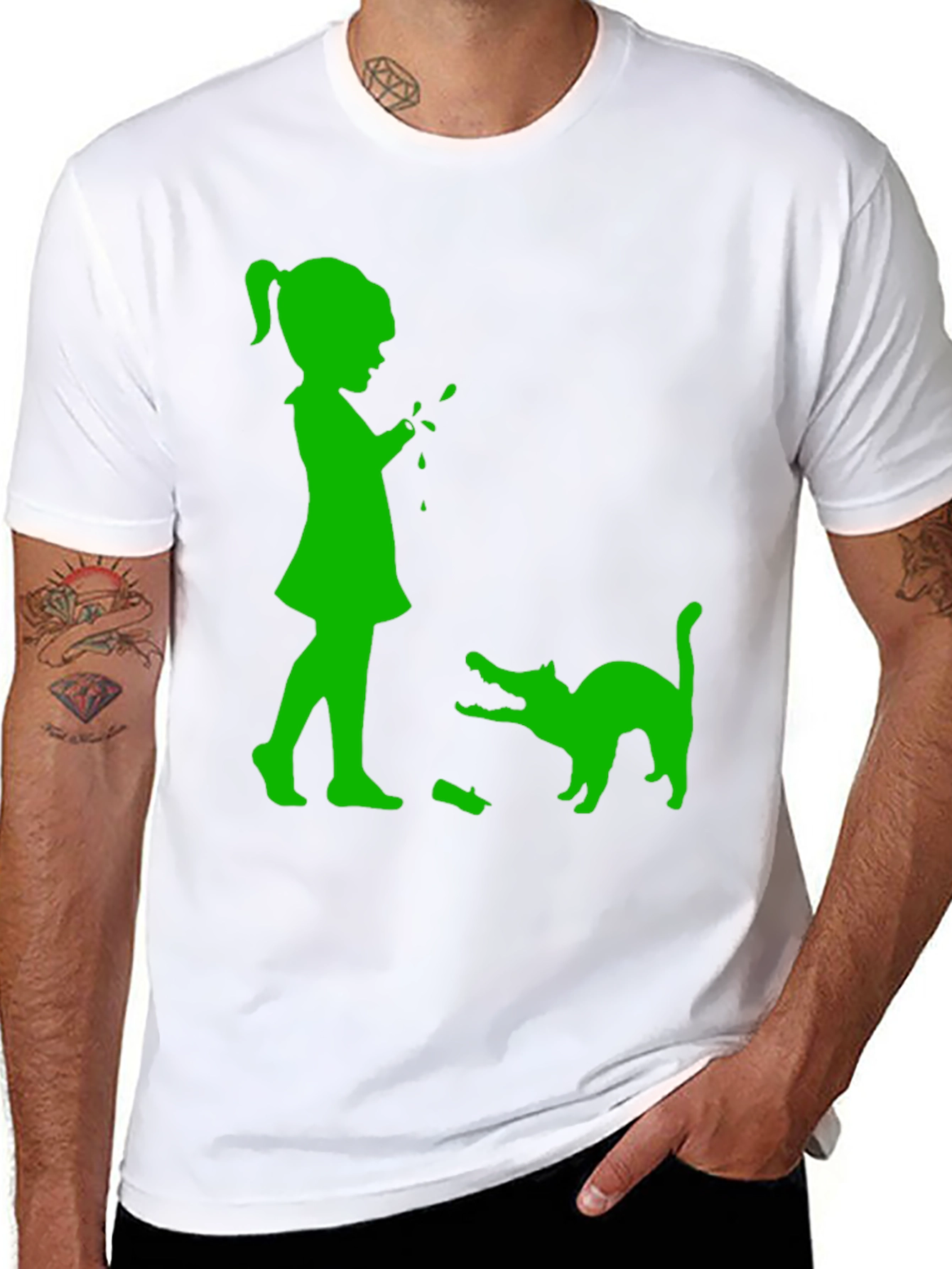 Girl & Cat Graphic Tee - Fun Playful Design