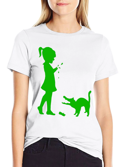Girl & Cat Graphic Tee - Fun Playful Design