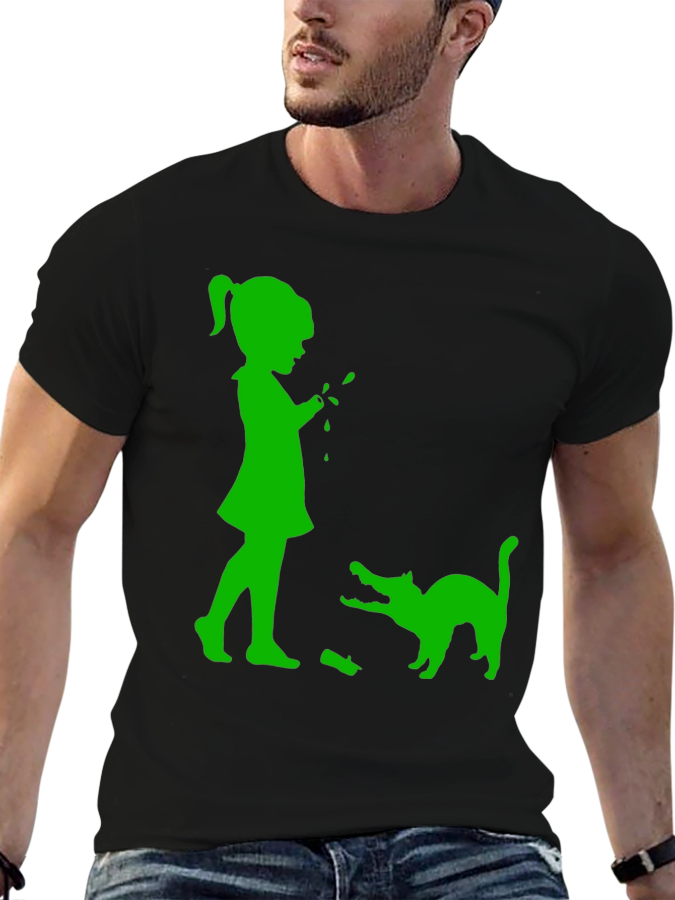 Girl & Cat Graphic Tee - Fun Playful Design