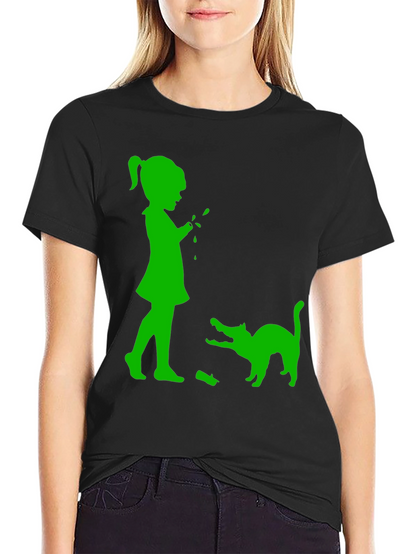 Girl & Cat Graphic Tee - Fun Playful Design