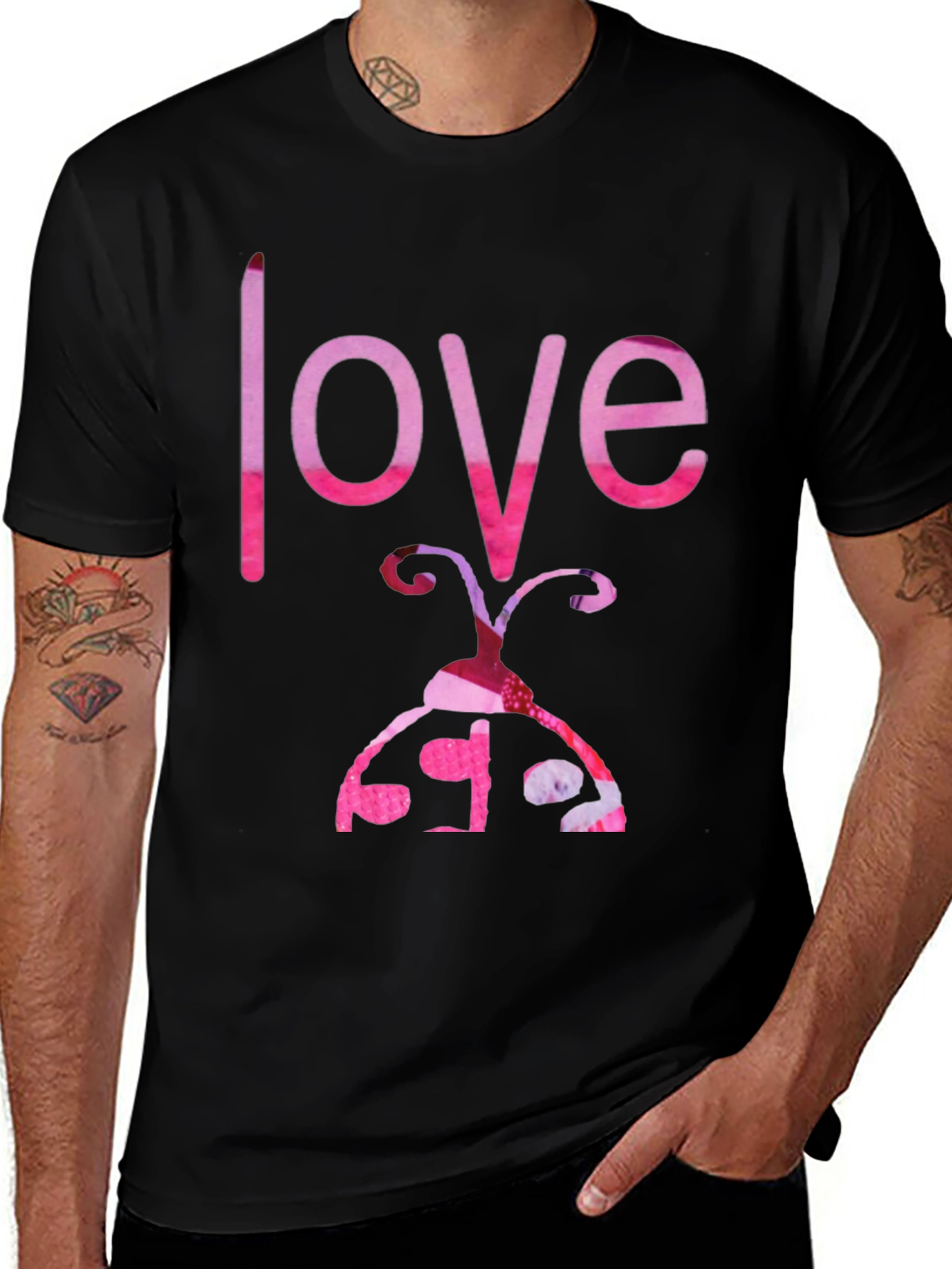 Love Ladybug Graphic Tee - Black Cotton T-Shirt