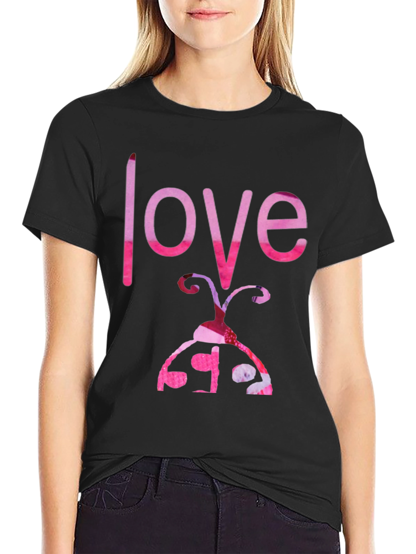 Love Ladybug Graphic Tee - Black Cotton T-Shirt