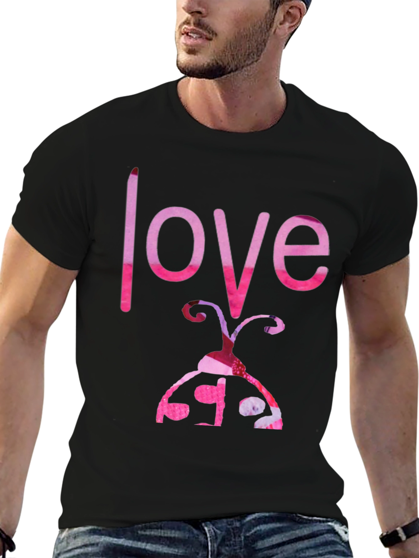 Love Ladybug Graphic Tee - Black Cotton T-Shirt