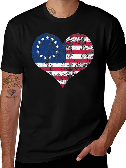 Patriotic Heart T-Shirt - USA Flag Design