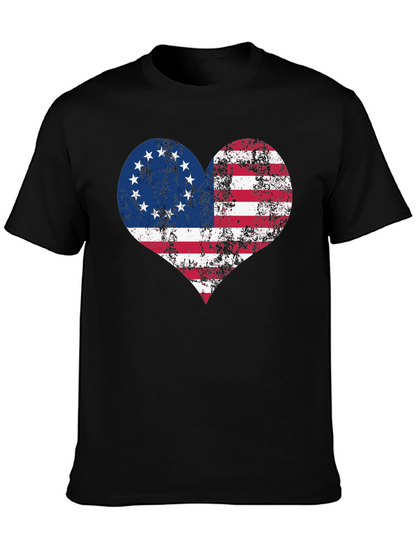 Patriotic Heart T-Shirt - USA Flag Design