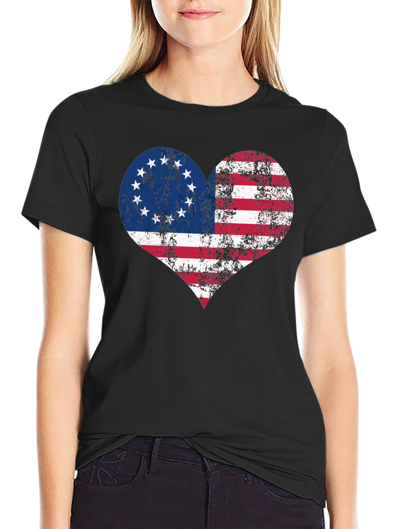 Patriotic Heart T-Shirt - USA Flag Design