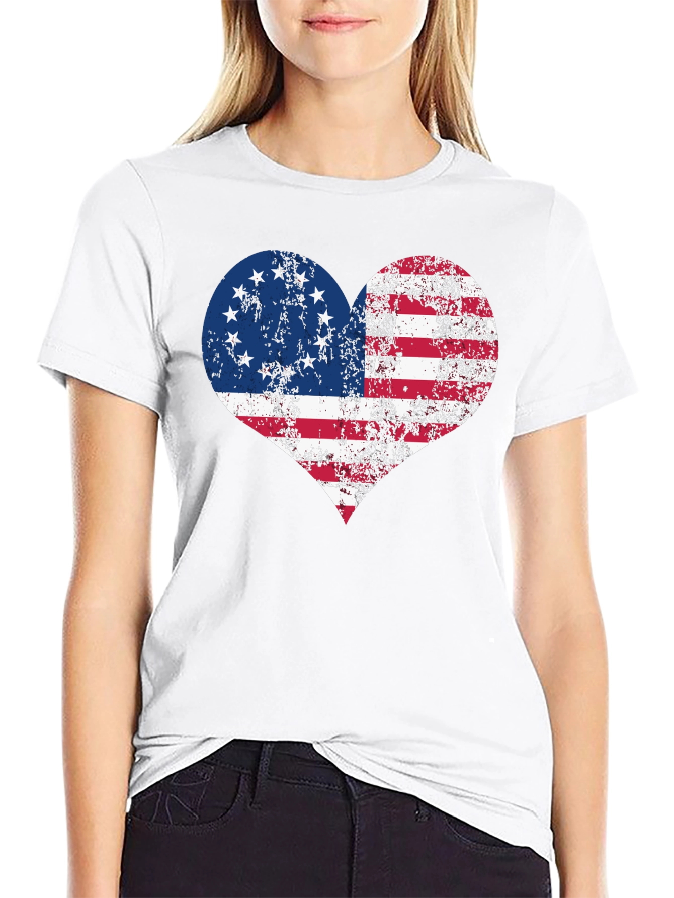 Patriotic Heart T-Shirt - USA Flag Design