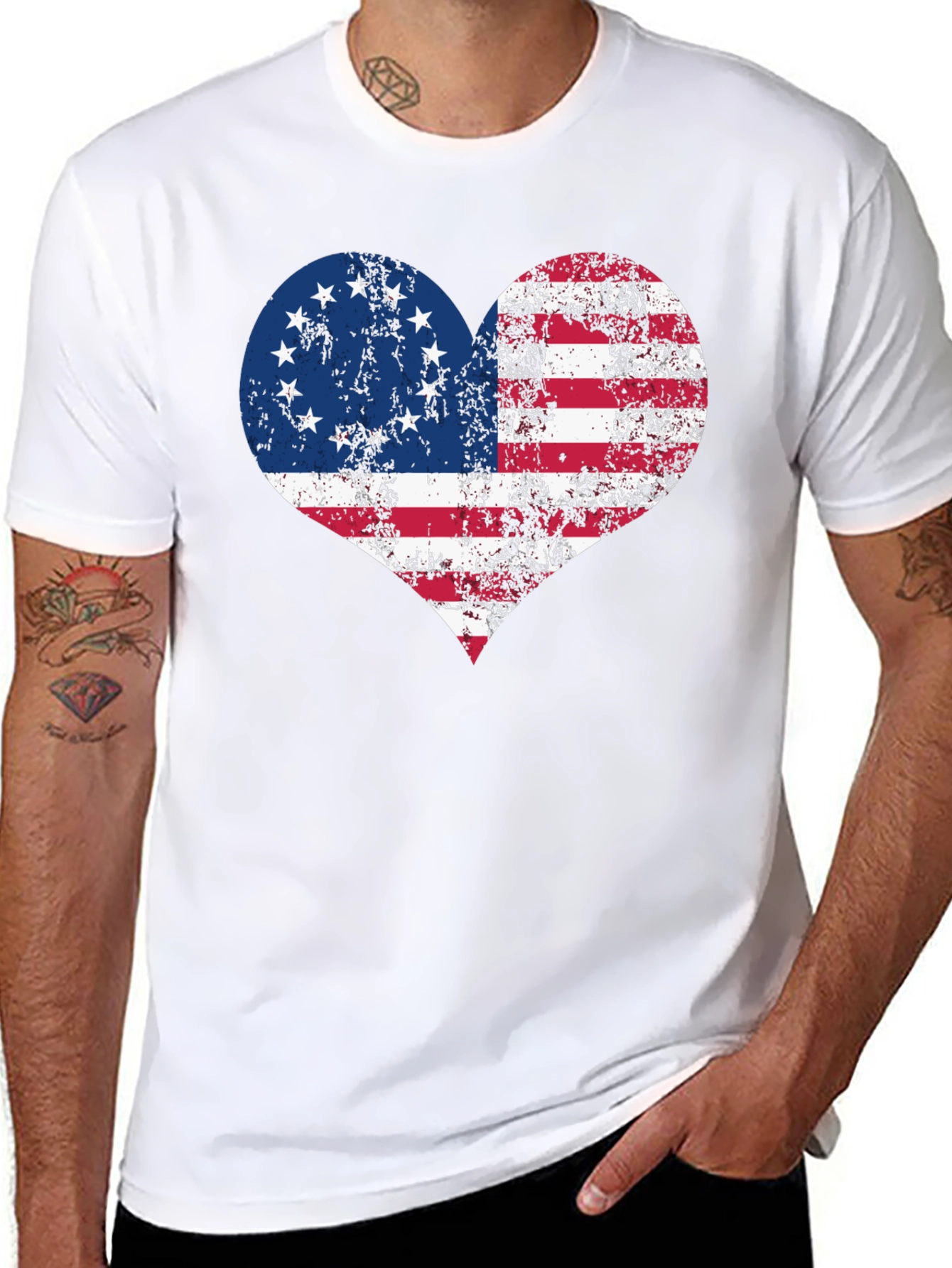 Patriotic Heart T-Shirt - USA Flag Design
