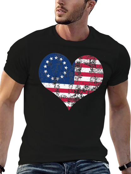 Patriotic Heart T-Shirt - USA Flag Design