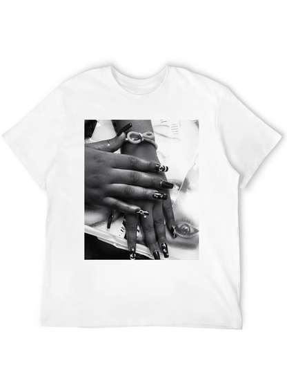 Trendy Black T-Shirt with Edgy Nail Art Print