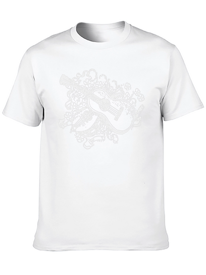 Guitar Floral Graphic Tee - Black Casual Shirt