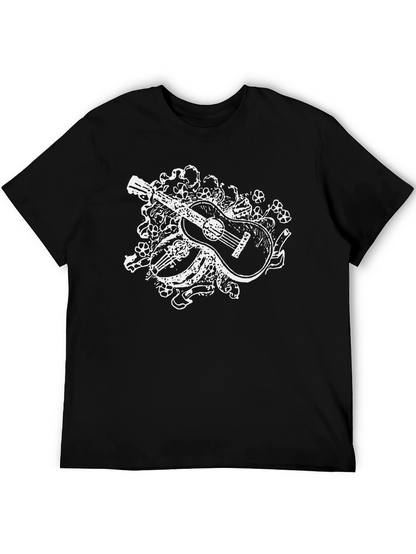 Guitar Floral Graphic Tee - Black Casual Shirt