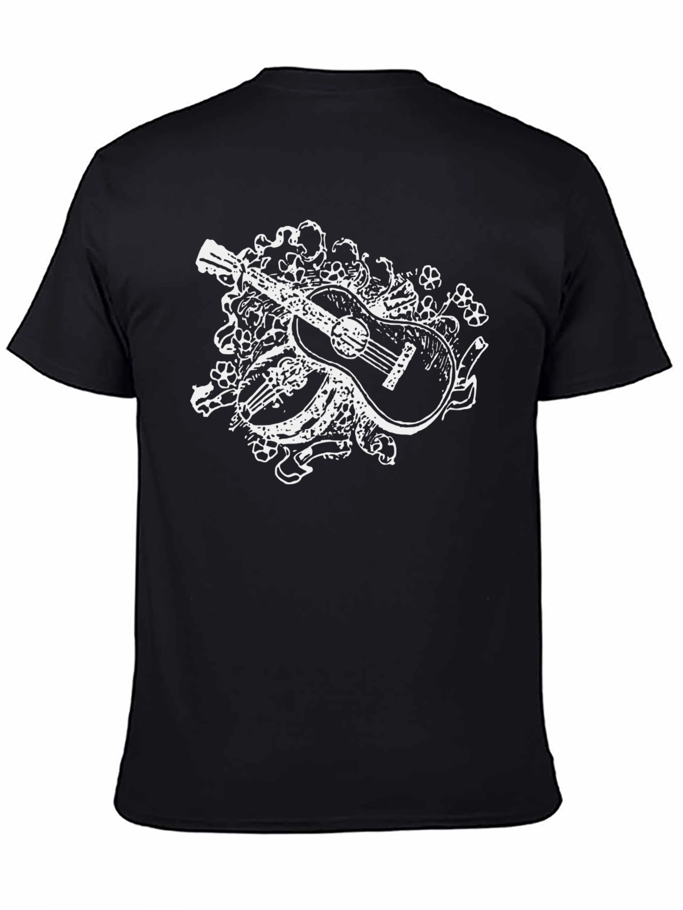 Guitar Floral Graphic Tee - Black Casual Shirt