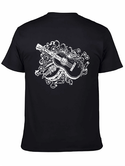 Guitar Floral Graphic Tee - Black Casual Shirt