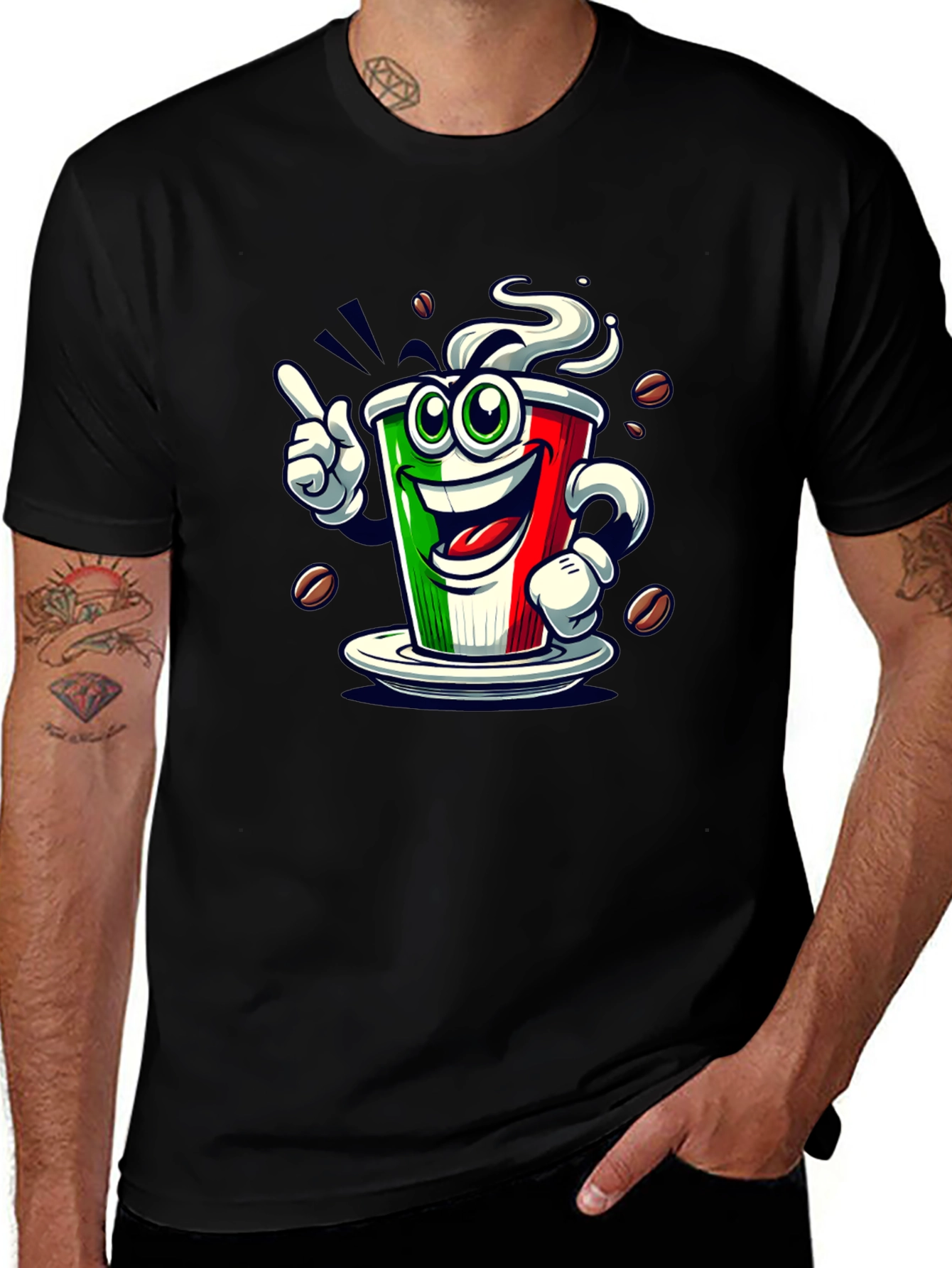 Italian Flag Coffee Graphic Tee - Fun Novelty Shirt